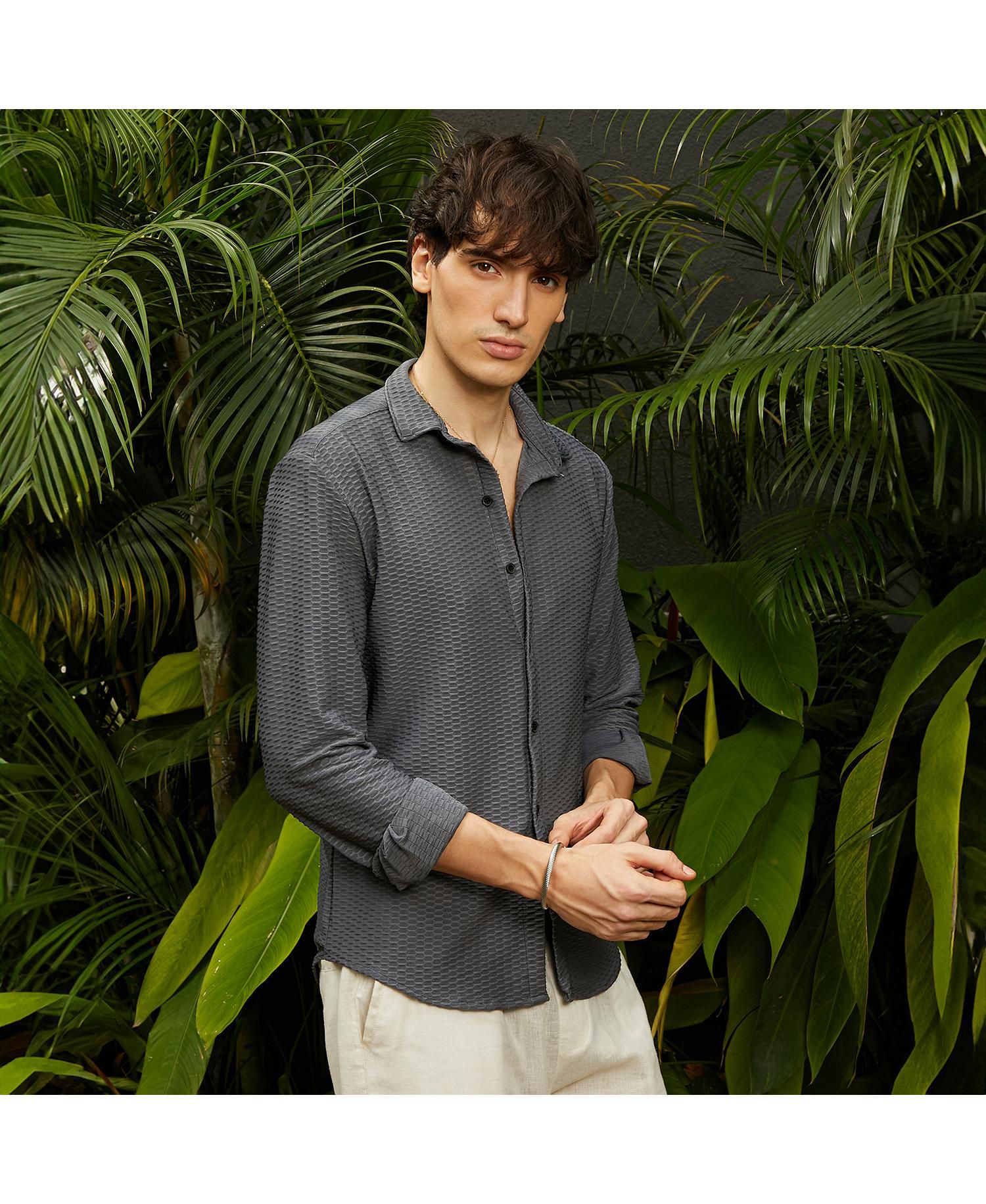 Men's Space Grey Hive-Textured Shirt