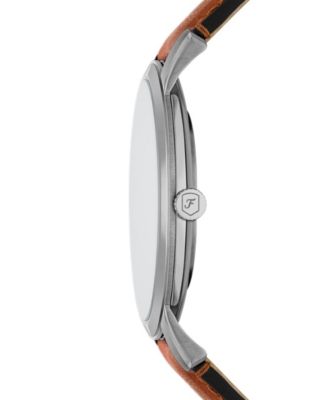 Men's Minimalist Three-Hand Brown Leather Watch, 44mm