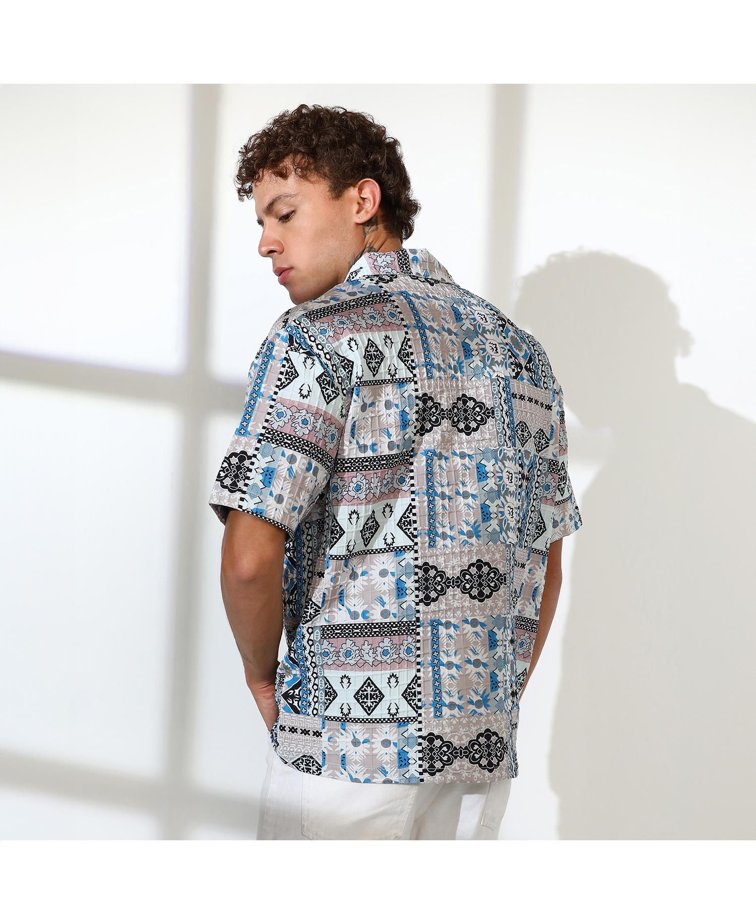 Abstract Seersucker Shirt