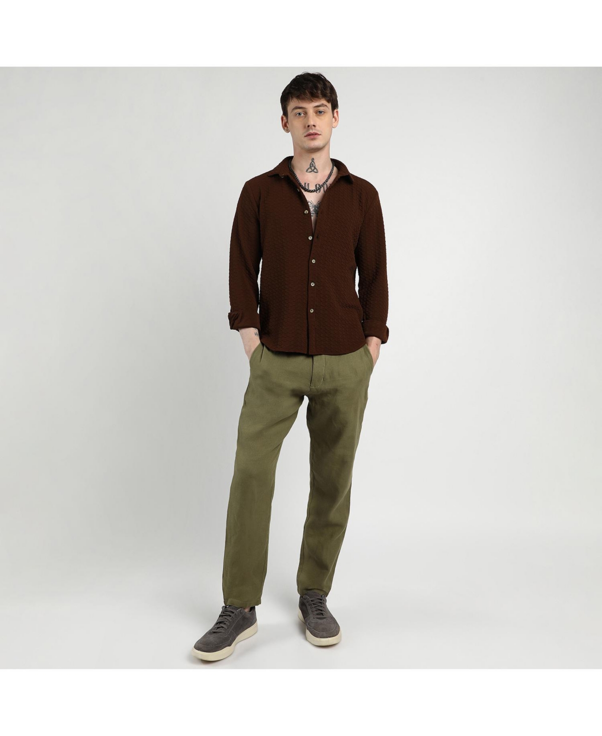 Campus Sutra Men's ChocolateRipple Box Shirt - Brown