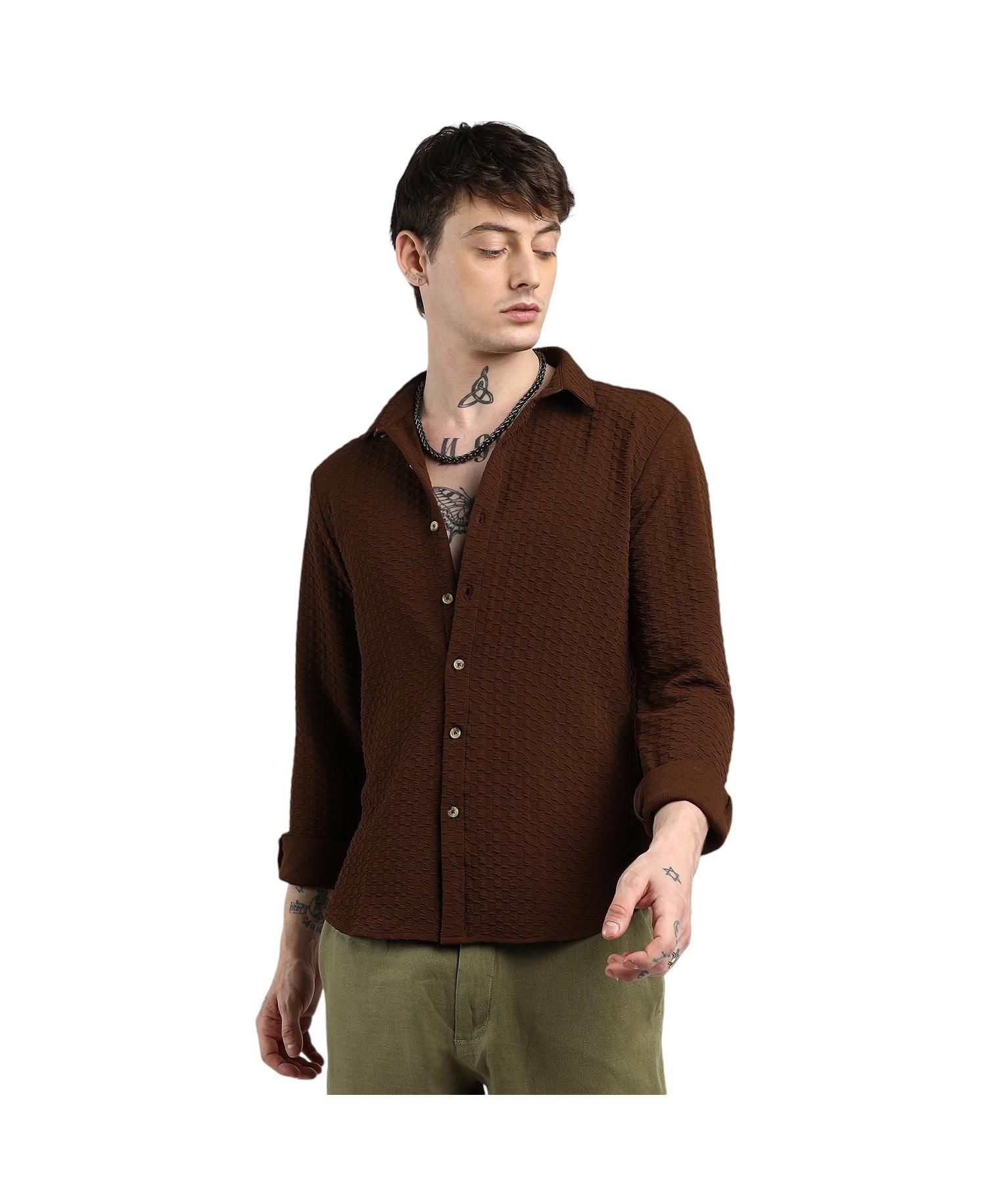 Men's Chocolate Brown Ripple Box Shirt
