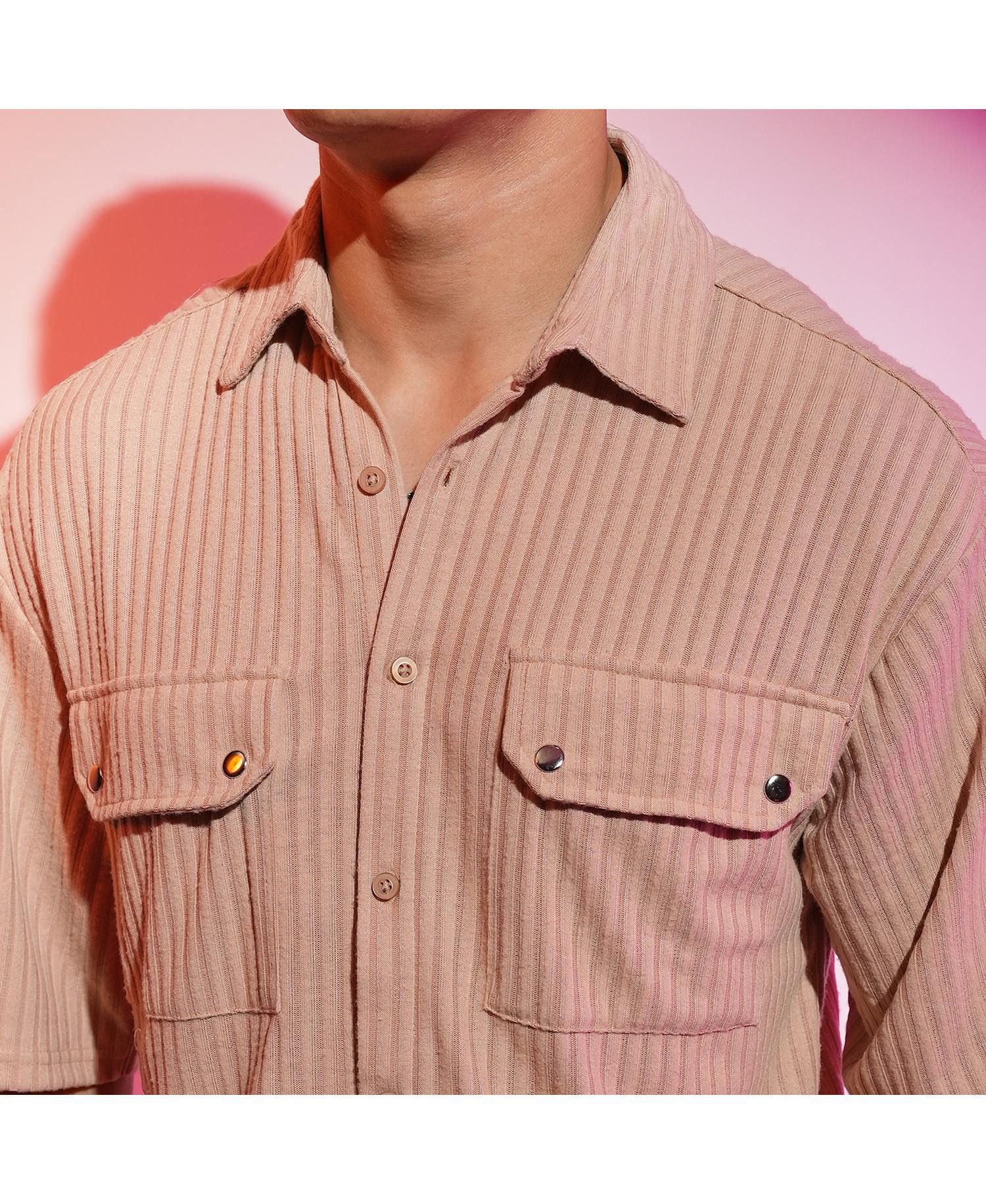 Men's Light Beige Textured Knit Shirt