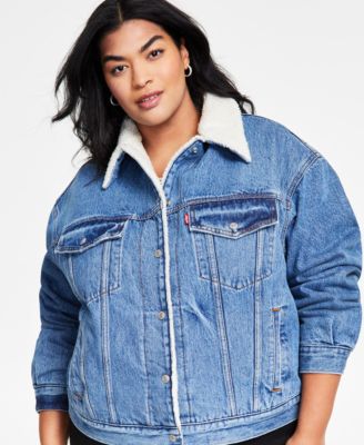 Plus Size '90s Sherpa Cotton Long-Sleeve Trucker Jacket