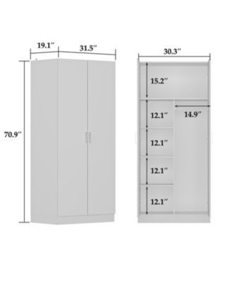 White 2-Doors Armoire Wardrobe with Hanging Rod and Storage Shelves