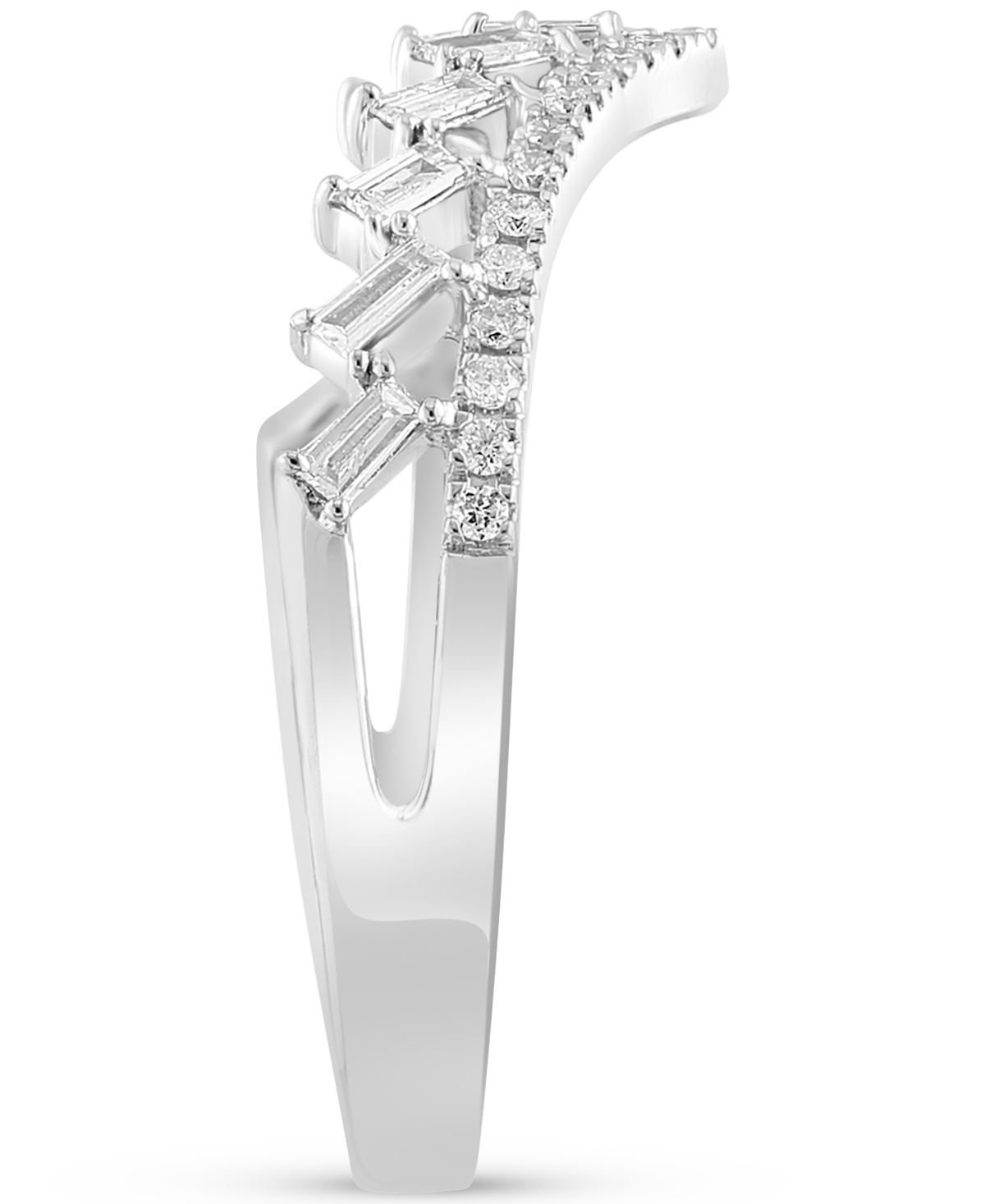 Effy Collection Effy Certified Diamond Round & Baguette V-shaped Ring (1/3 Ct. T.w.) In 14k White Gold In White Gold