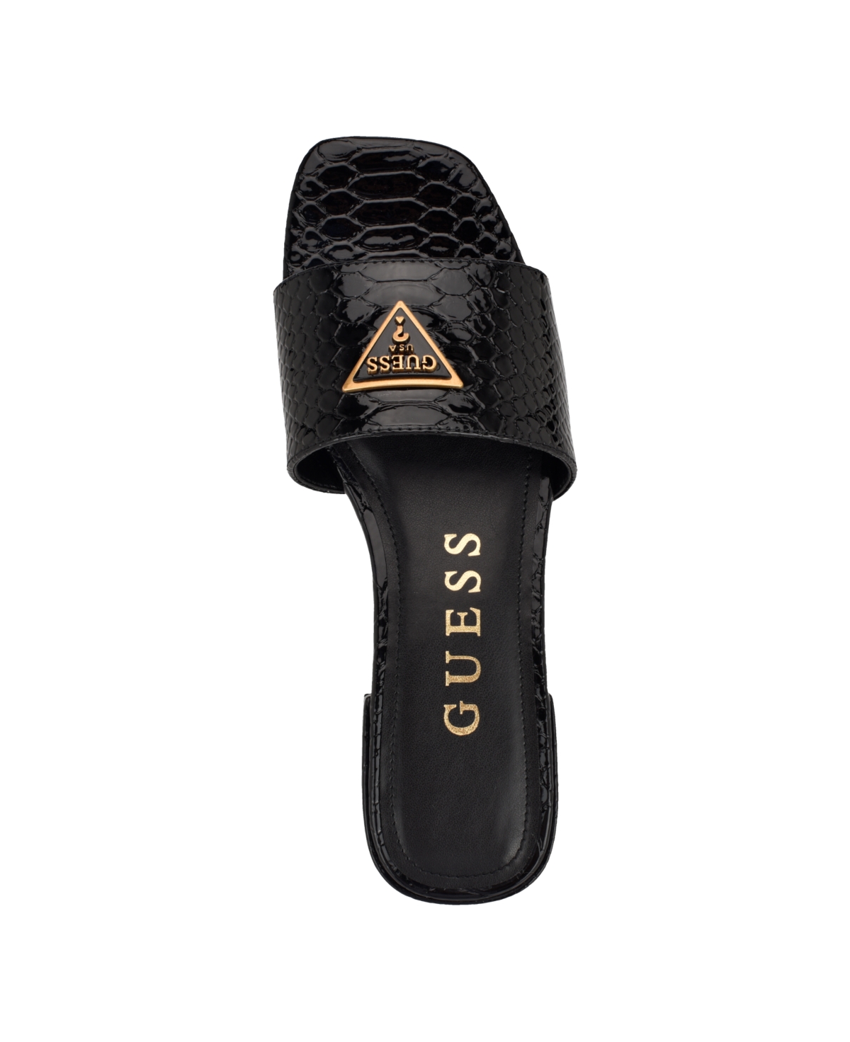 Guess Women's Tamsea One Band Square Toe Slide Flat Sandals In Black Lizard