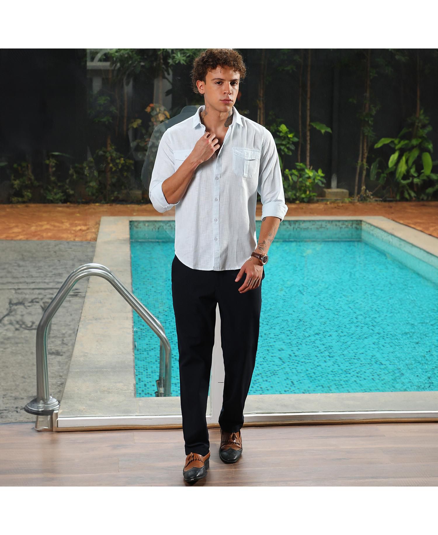 Men's Baby Blue Solid Utility Shirt