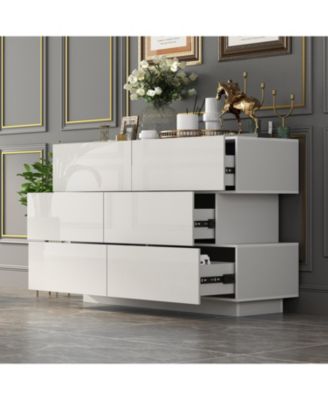 High Gloss White Wood 6-Drawer Chest of Drawers