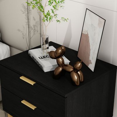 Bedside table with 2 Drawers, Nightstand with Metal Feet