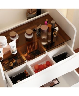 LED Light White Wood 3-Drawer Chest of Drawers with Flip-top Mirror