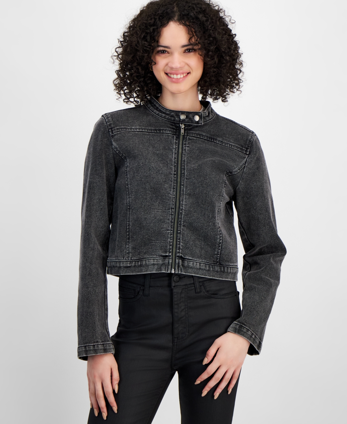 Juniors' Denim Moto Jacket - Black