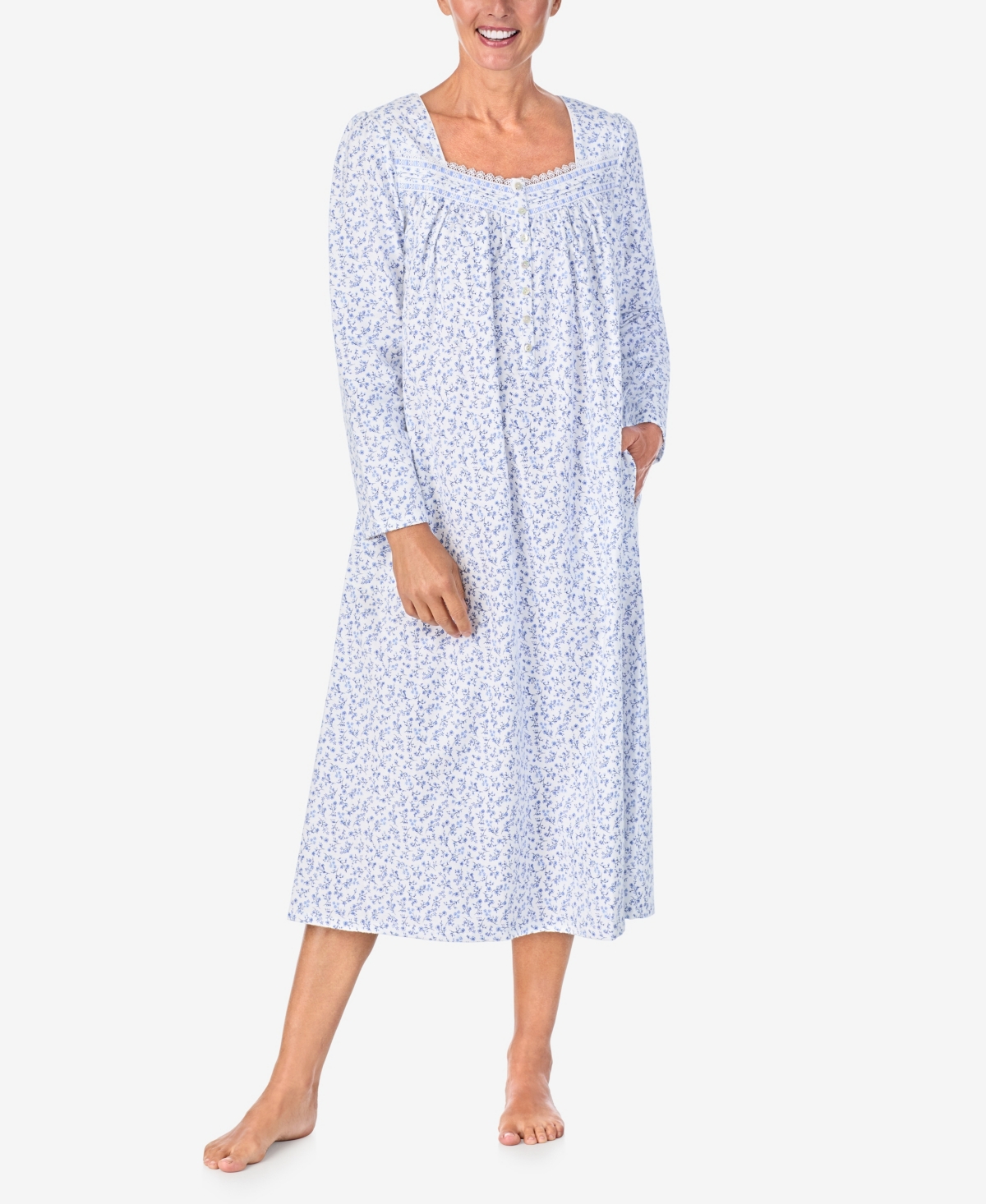 Women's Long Sleeve Nightgown - Serentity Blue Floral