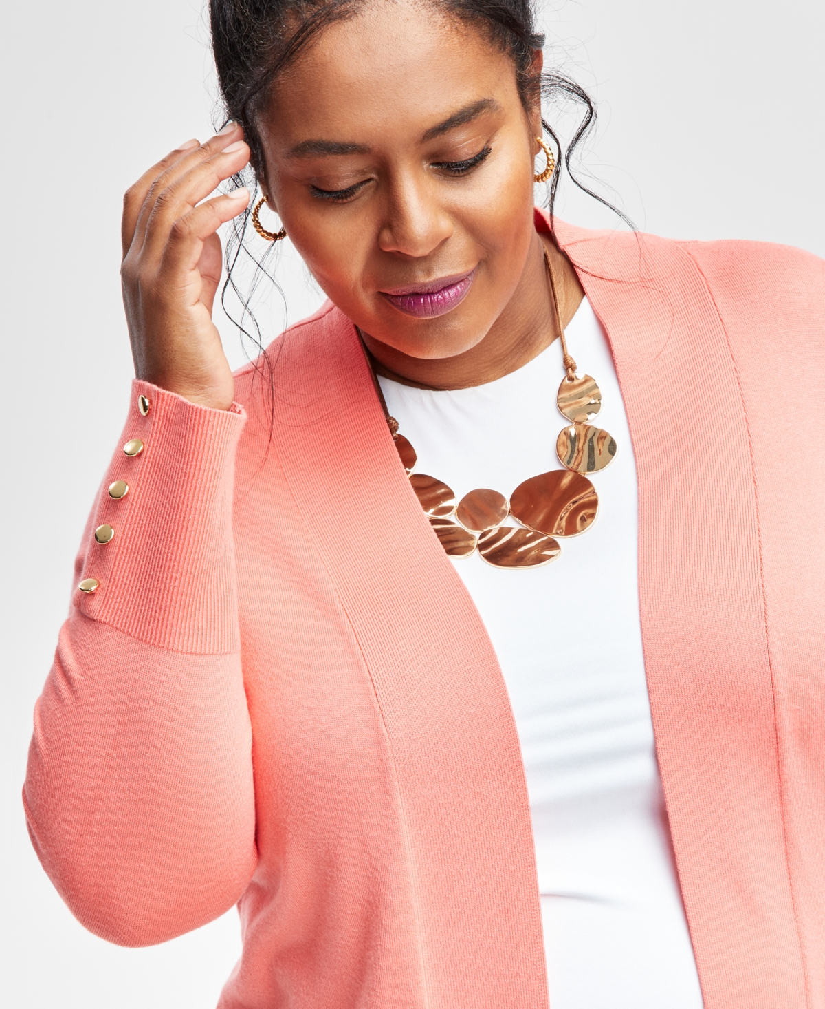 Jm Collection Plus Size Open-Front Long-Sleeve Cardigan, Created for Macy's