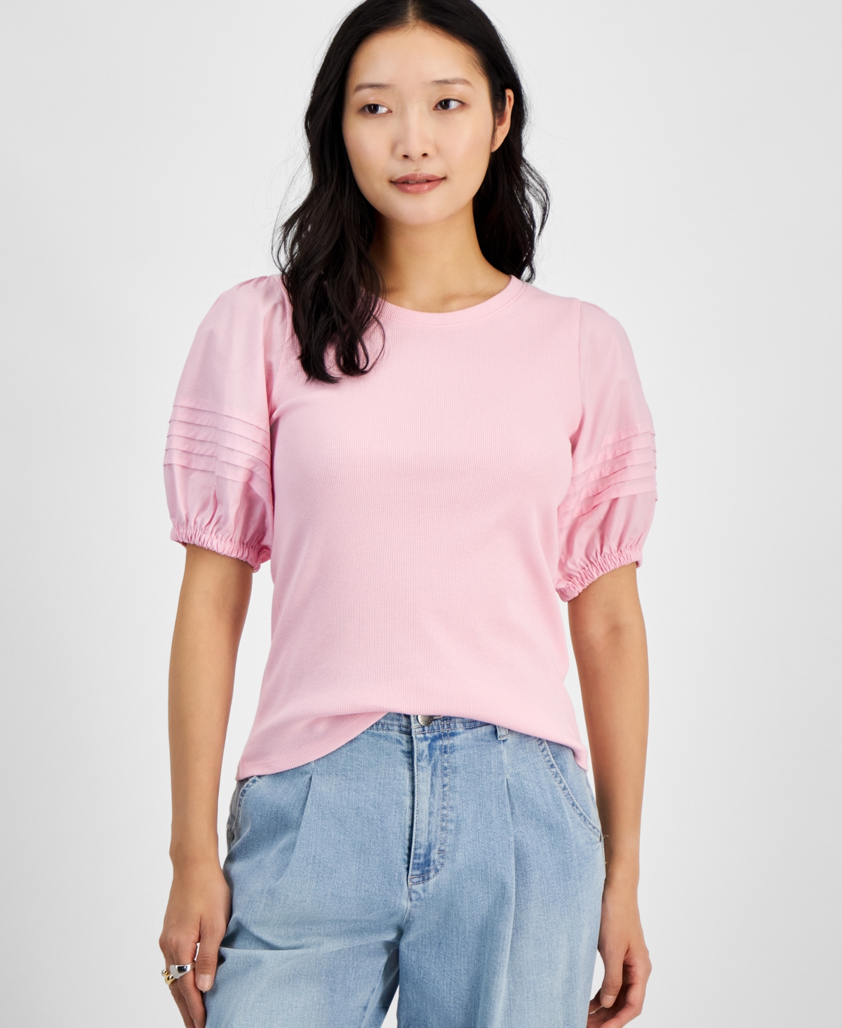 On 34th Women's Knit Elbow Puff Sleeve Top, Created For Macy's In Rosewater