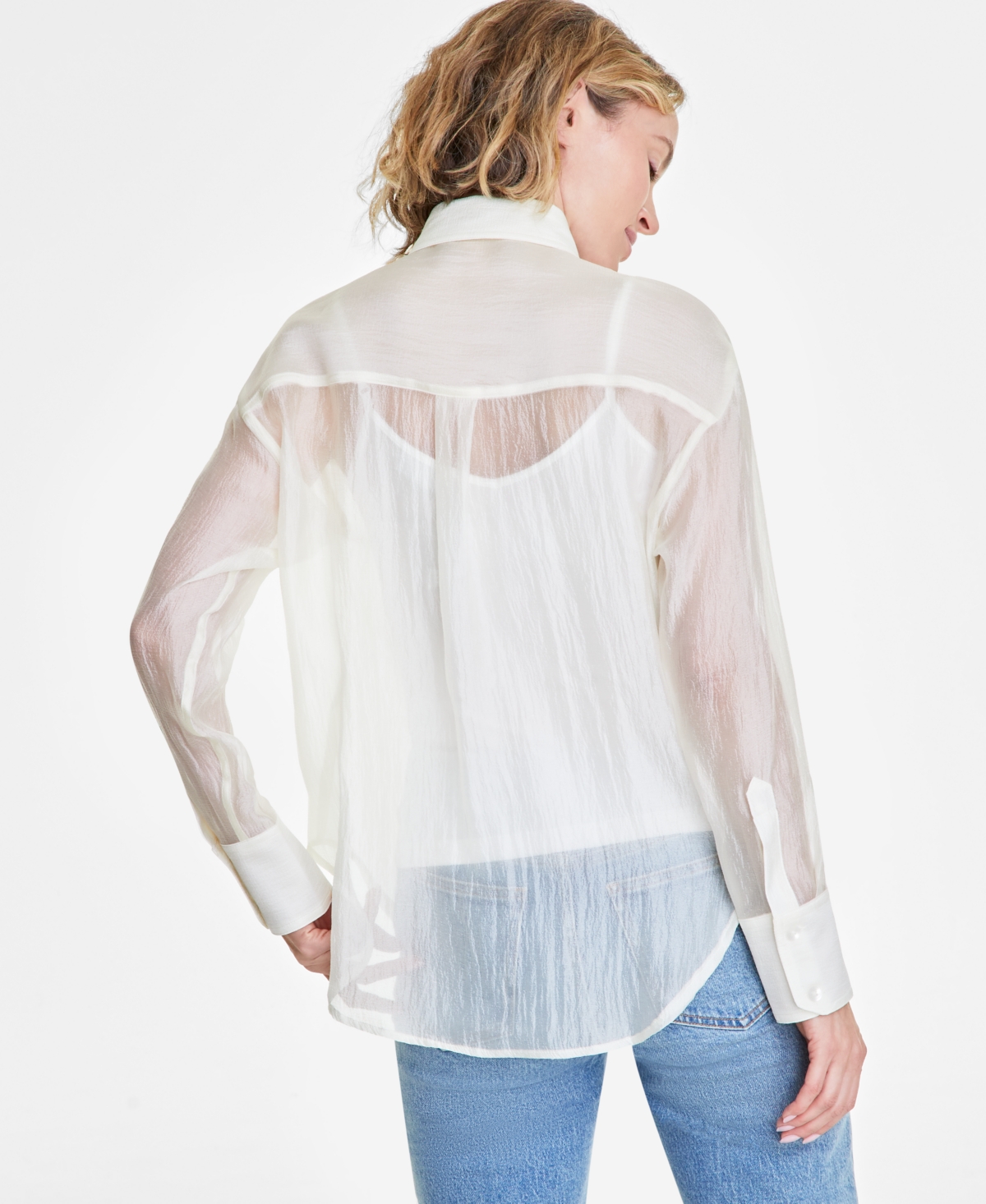 Shop On 34th Women's 3d Floral Relaxed Organza Shirt, Created For Macy's In Antique Shell