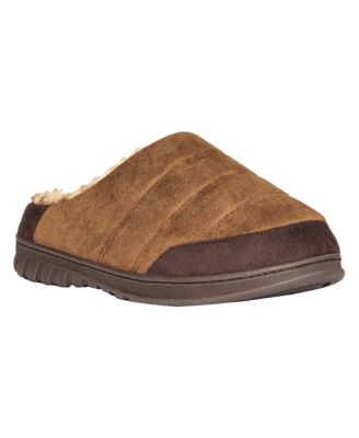 Men's Microsuede Puffer Clog with Tipped Shearling Faux Fur Lining Indoor-Outdoor Sole Slipper
