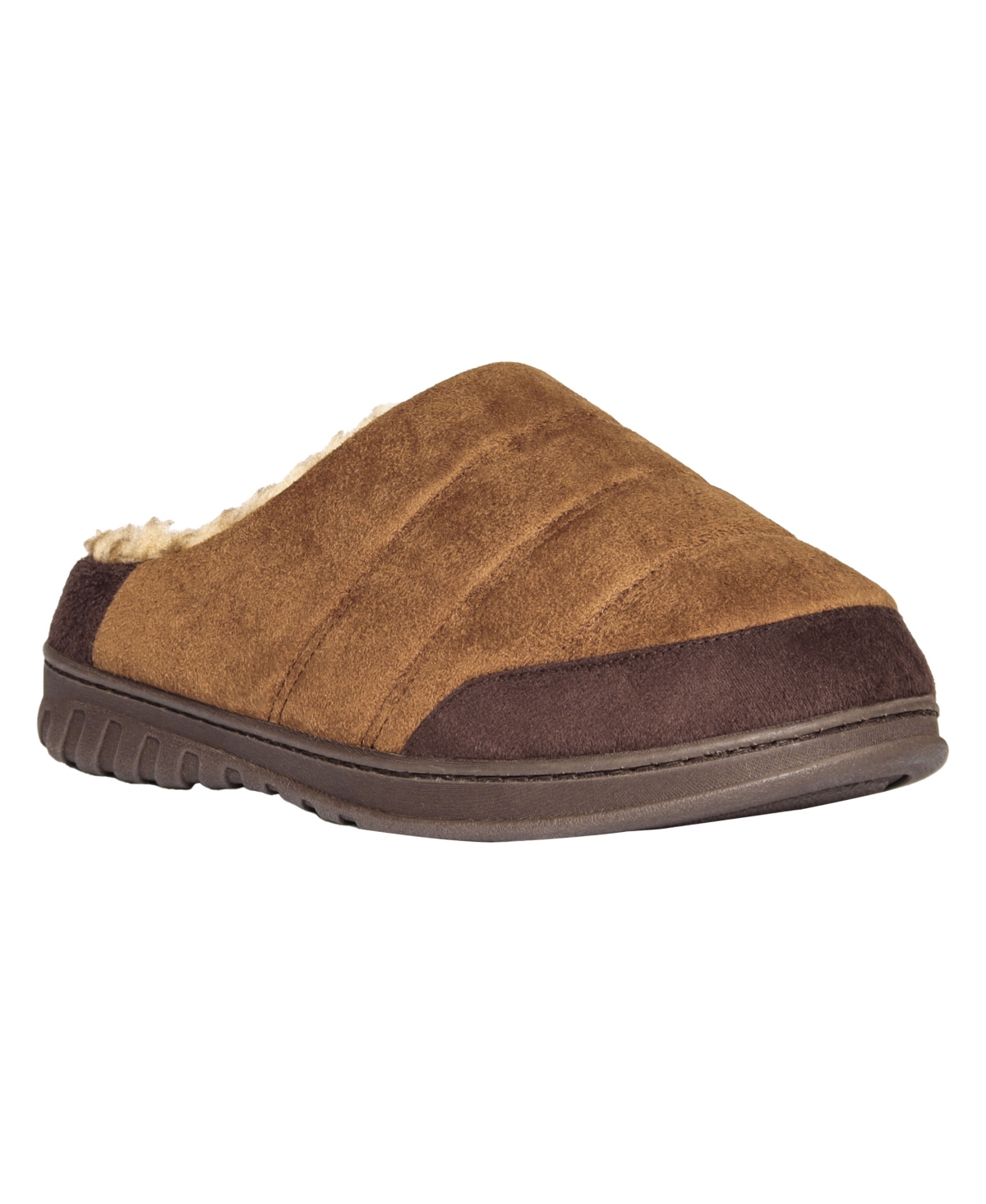 Weatherproof Men's Microsuede Puffer Clog with Tipped Shearling Faux Fur Lining Indoor-Outdoor Sole Shoe