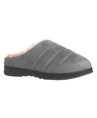 Men's Microsuede Puffer Clog with Tipped Shearling Faux Fur Lining Indoor-Outdoor Sole Slipper
