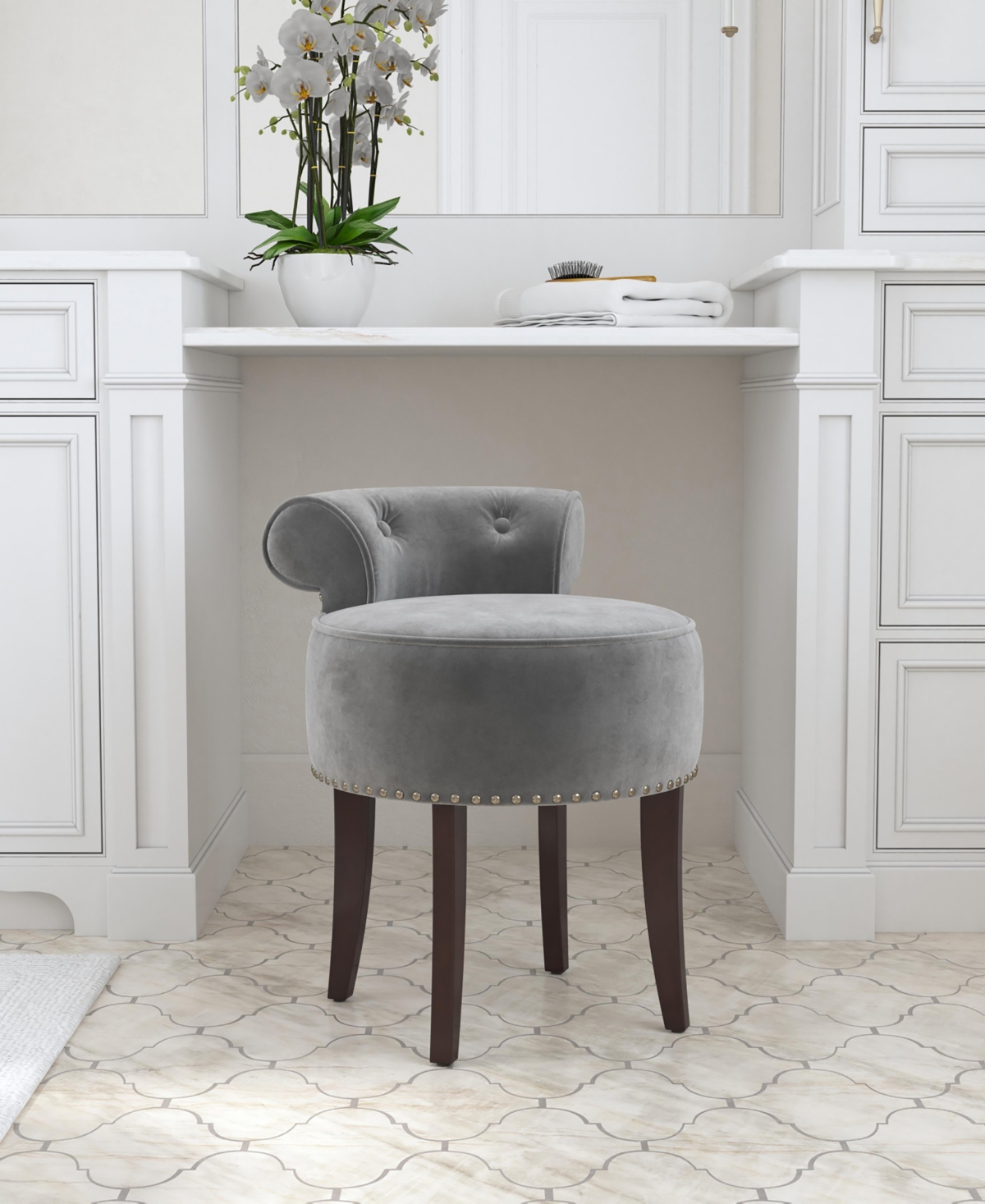 Hillsdale 22.5" Wood And Upholstered Lena Vanity Stool In Gray