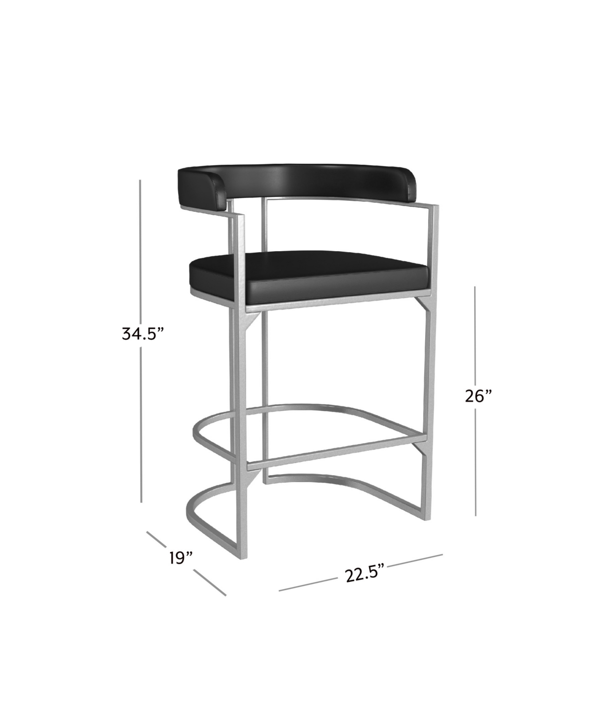 Hillsdale 34.5" Metal And Upholstered Cannonwood Half Moon Shape Height Stool In Silver