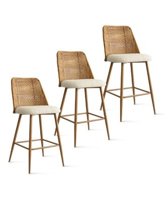 Set Of 3  Rattan Boucle27 Inch  Counter Stool