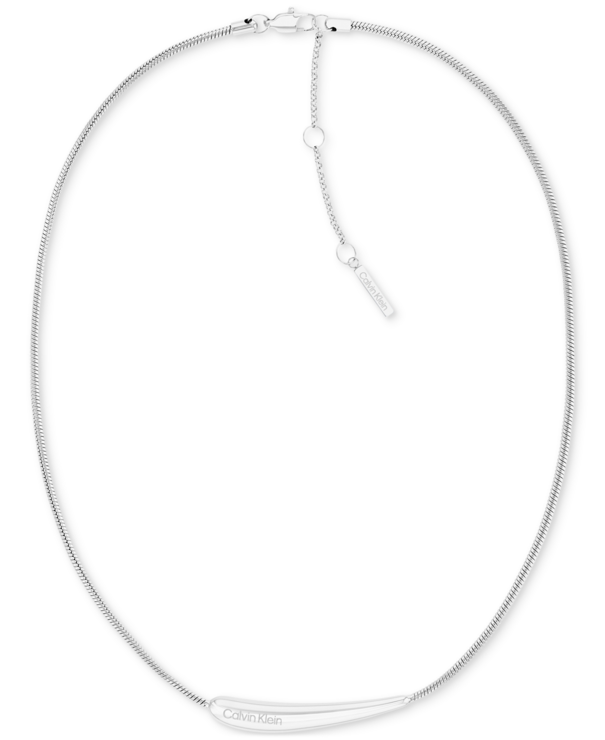 Stainless Steel Elongated Raindrop Collar Necklace, 16" + 2" extender - Silver