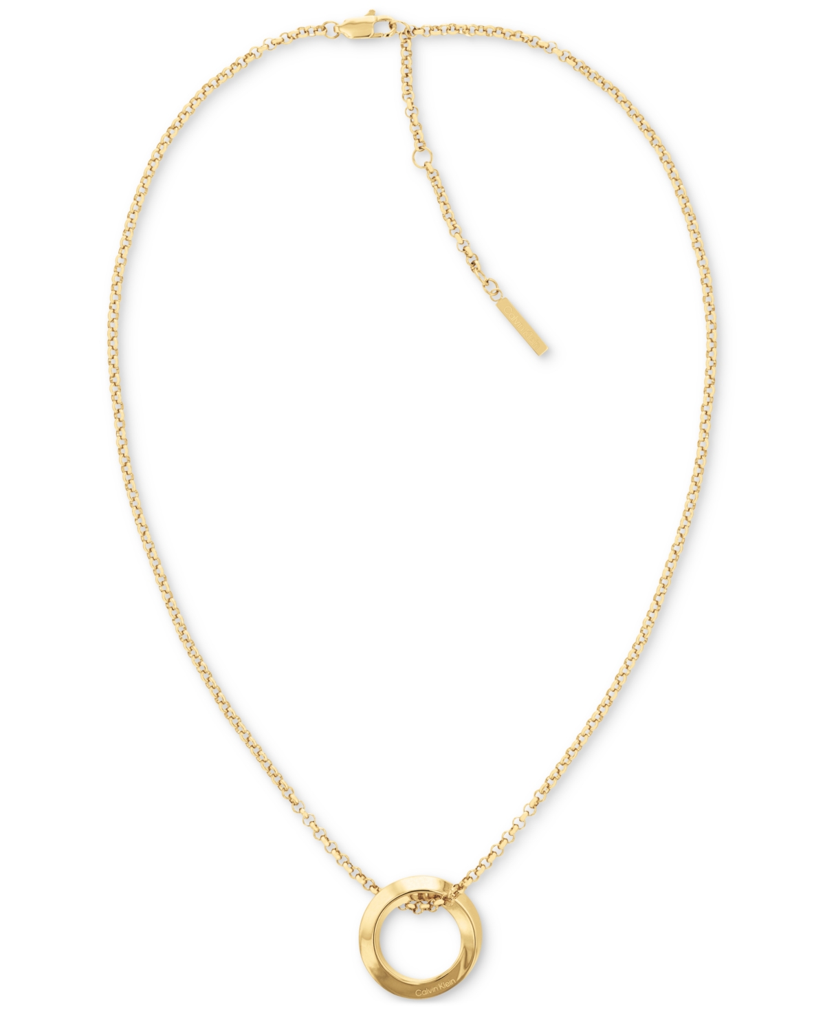 Calvin Klein Gold-tone Stainless Steel Twist Ring Pendant Necklace, 16" + 2" Extender In Gold