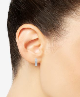 Diamond Double Row Huggie Hoop Earrings (1/2 ct. t.w.), in Sterling Silver or 14k Gold-Plated Sterling Silver, Created for Macy's