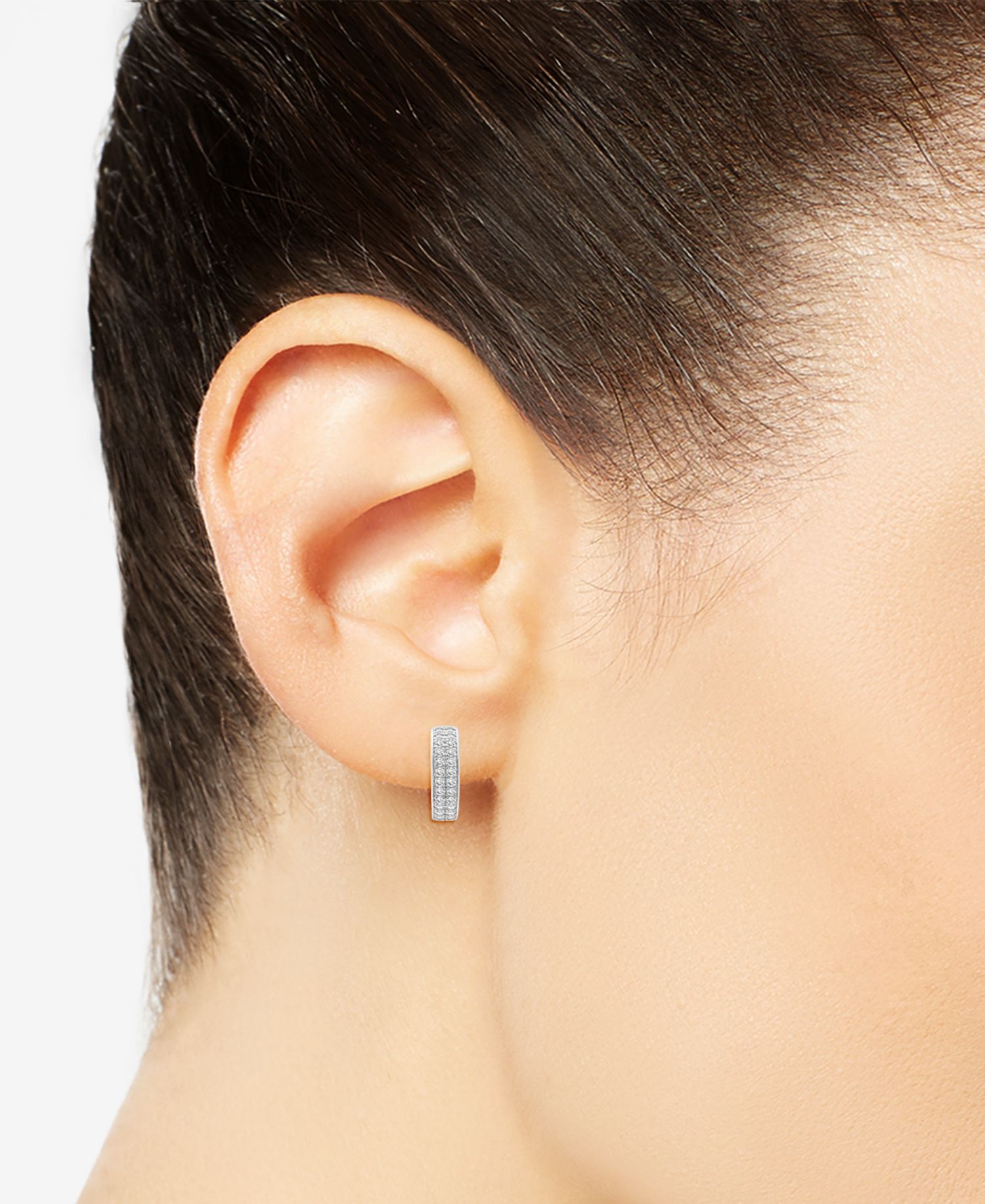 Diamond Double Row Huggie Hoop Earrings (1/2 ct. t.w.), in Sterling Silver or 14k Gold-Plated Sterling Silver