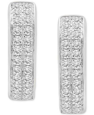 Diamond Double Row Huggie Hoop Earrings (1/2 ct. t.w.), in Sterling Silver or 14k Gold-Plated Sterling Silver, Created for Macy's