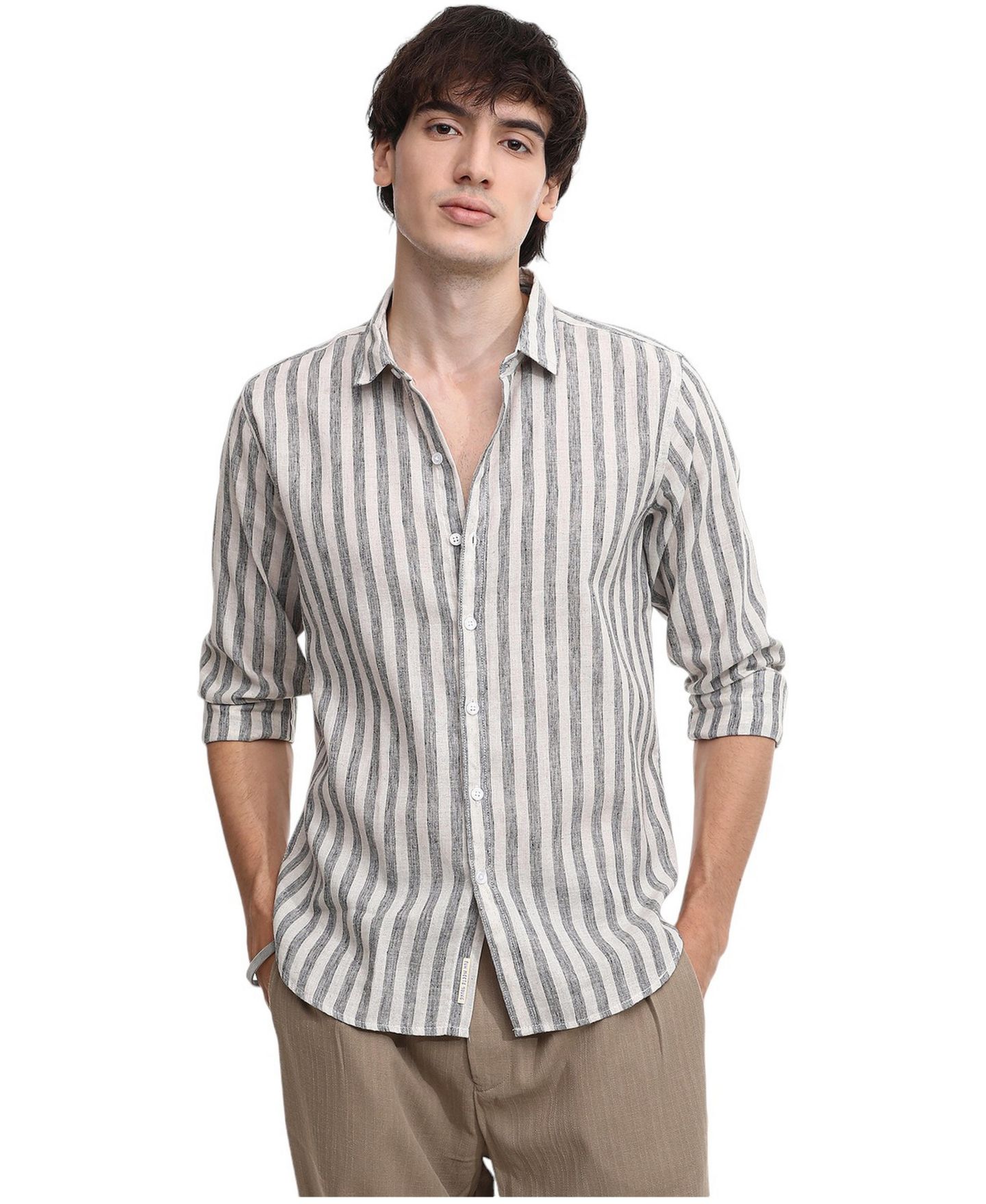 Мужская рубашка Cahoot Campus Sutra Charcoal Grey Heathered-Stripe, цвет: Серый — фото 1