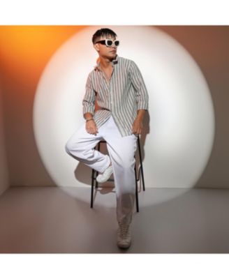 Men's Charcoal Grey Heathered-Stripe Shirt