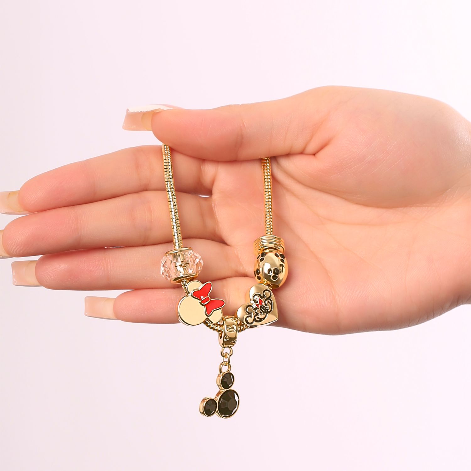 Minnie Mouse Fashion 7" Charm Bracelet with Heart, Bow, and Crystal Beads