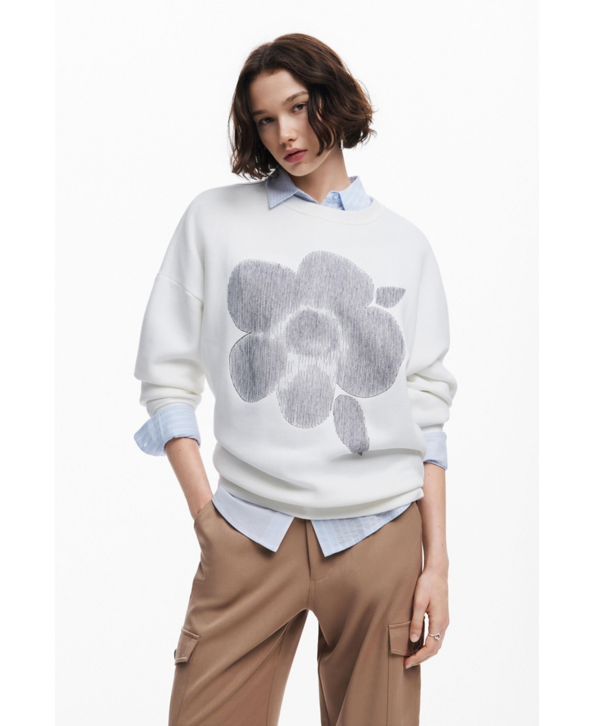 Women's Floral print sweatshirt - Light beige
