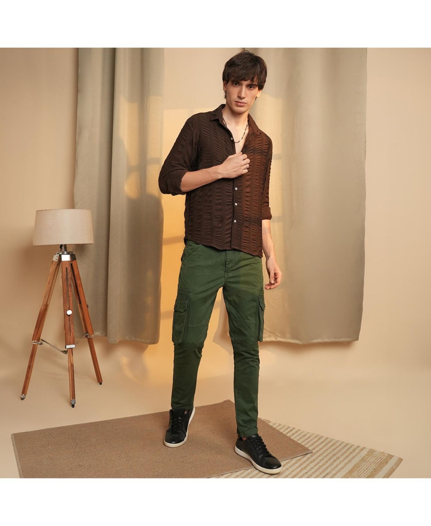 Мужская рубашка Cahoot Campus Sutra Chocolate Brown Chunky-Seersucker, цвет: Красный — фото 6