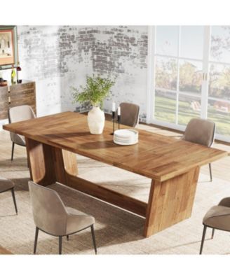 70.87-Inch Wood Dining Room Table for 6-8 People, Rectangular Farmhouse Kitchen Table with Solid Pedestal, Rustic Long Dinner Table