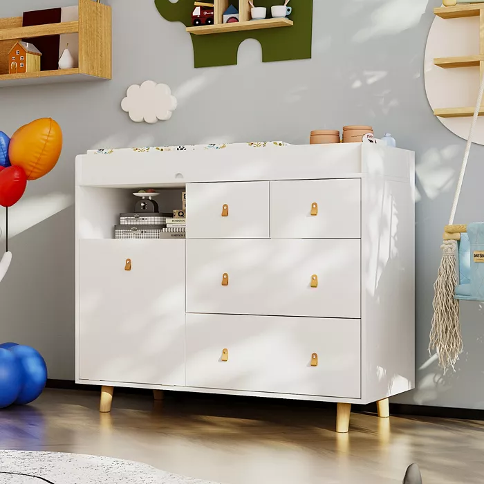 Homsee White 4-Drawer Kid Dresser Changing Table Nursery Dresser
