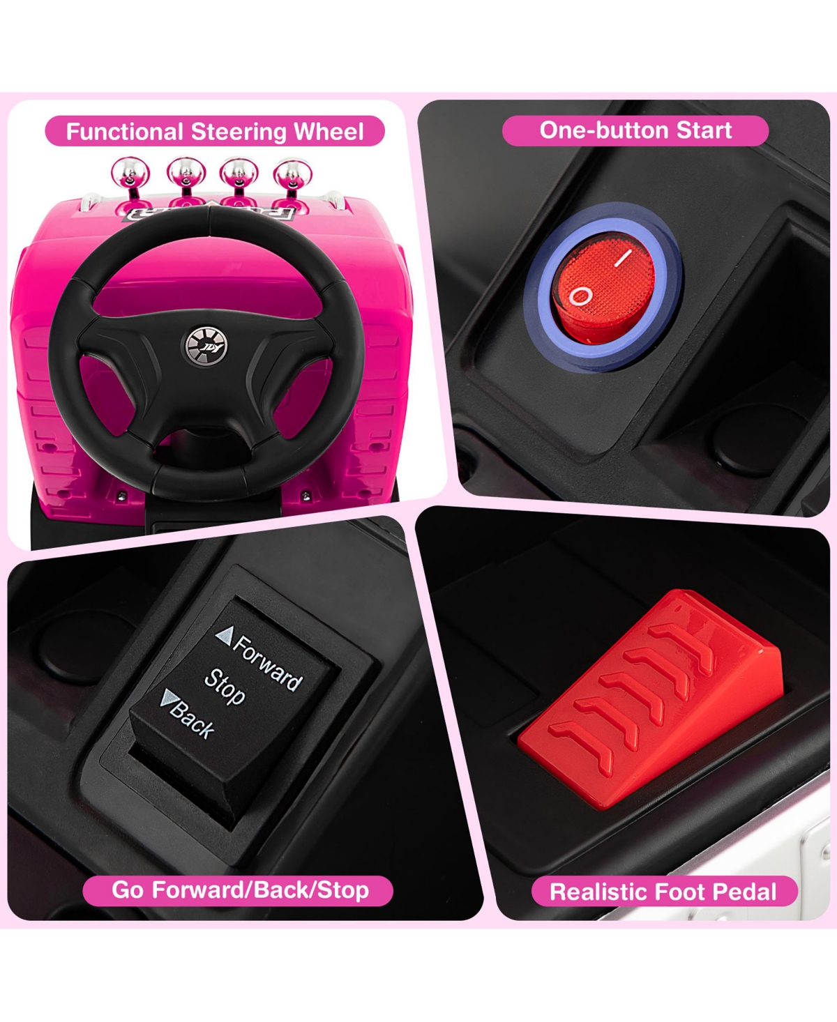 Gymax 6V Kids Electric Ride-on Truck Battery Powered Ride-on Toy w/ Led Lights Rose Red - Red+black