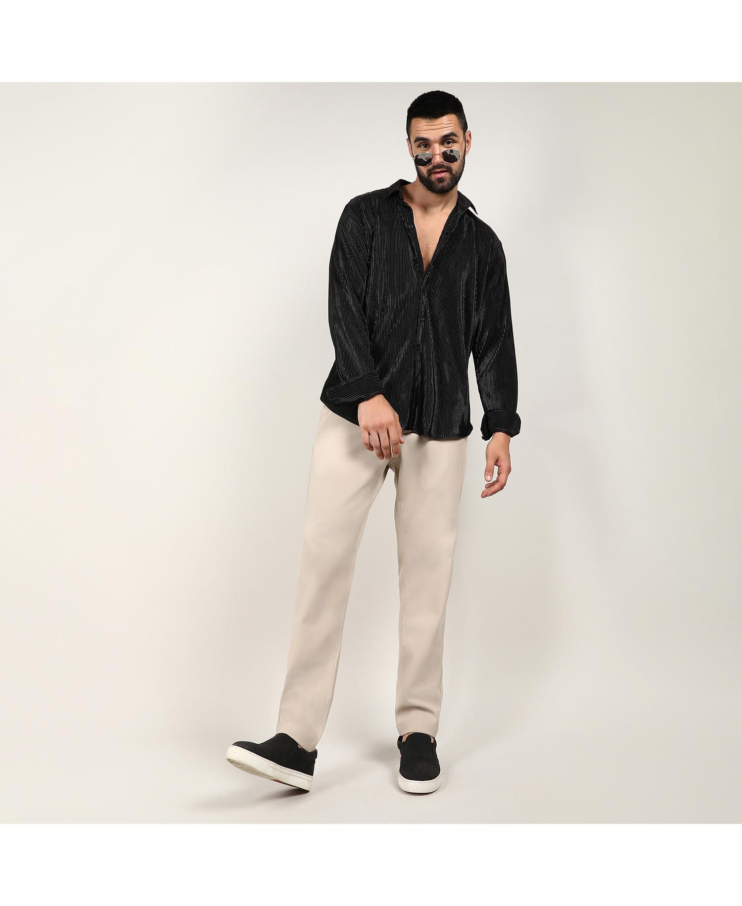 Men's Midnight Black Pleat-Creased Shirt