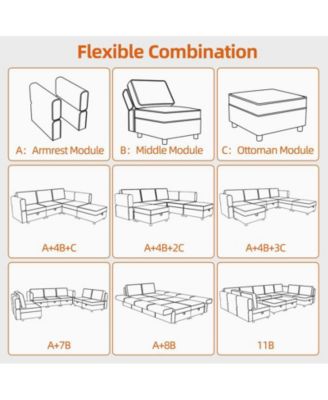 Chenille Storage Ottoman Module for Modular Sectional Sofa, Square Ottoman Module for Sectional Sleeper Sofa, Gray