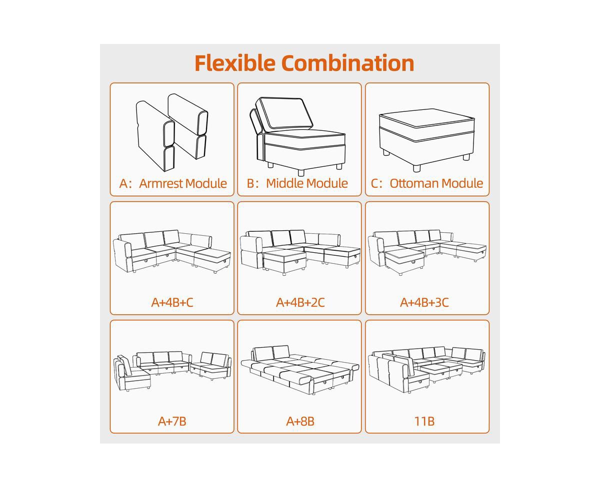 gaomon Chenille Storage Ottoman Module for Modular Sectional Sofa, Square Ottoman Module for Sectional Sleeper Sofa, Gray