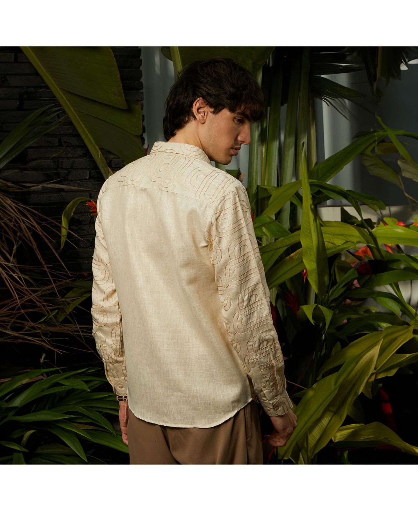 Мужская рубашка Cahoot Campus Sutra Khaki Beige Curve-Lined, цвет: Бежевый / Хаки — фото 4