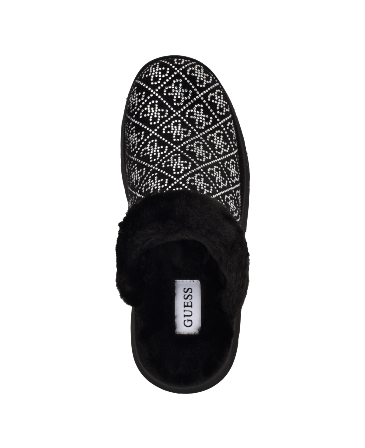 Guess Women's Danikas Slip-on Slippers In Black Velvet Rhinestone Logo