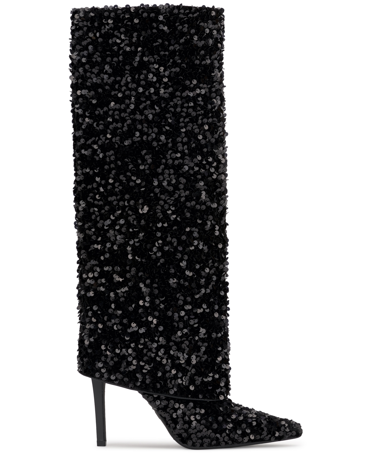 Inc International Concepts Skylar Fold Over Cuffed Knee High Boots, Created For Macy's In Black Sequins