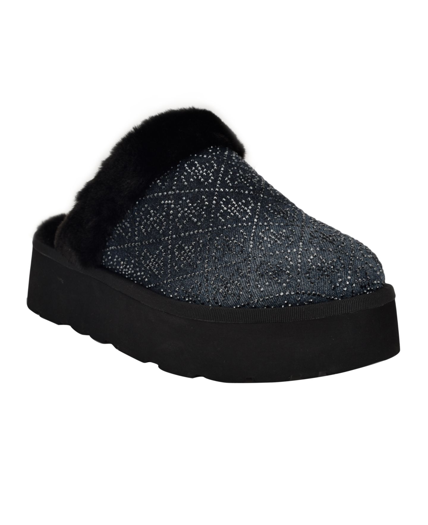 Женские тапочки GUESS Danikas Slip-On Slippers, цвет: Чёрный джинсовый бархатный — фото 1