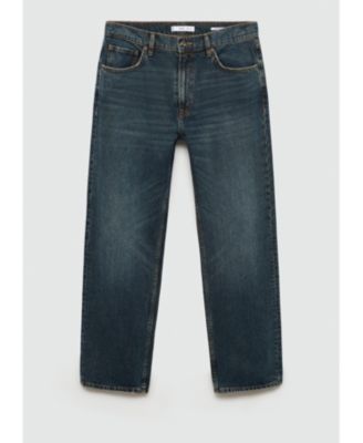 Men's Distressed Dark Wash Straight Fit Jeans