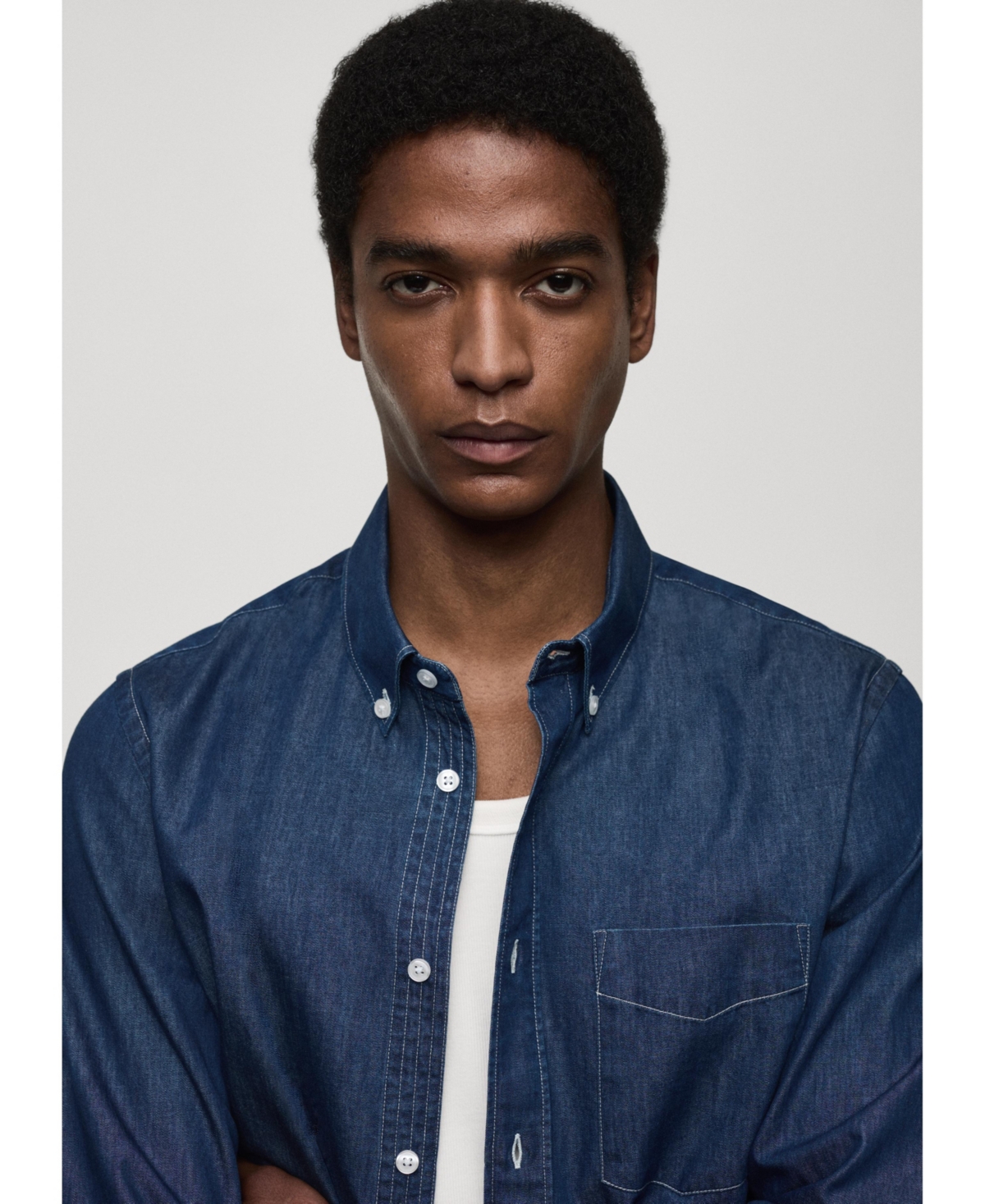 Mango Men's Chambray Cotton Shirt