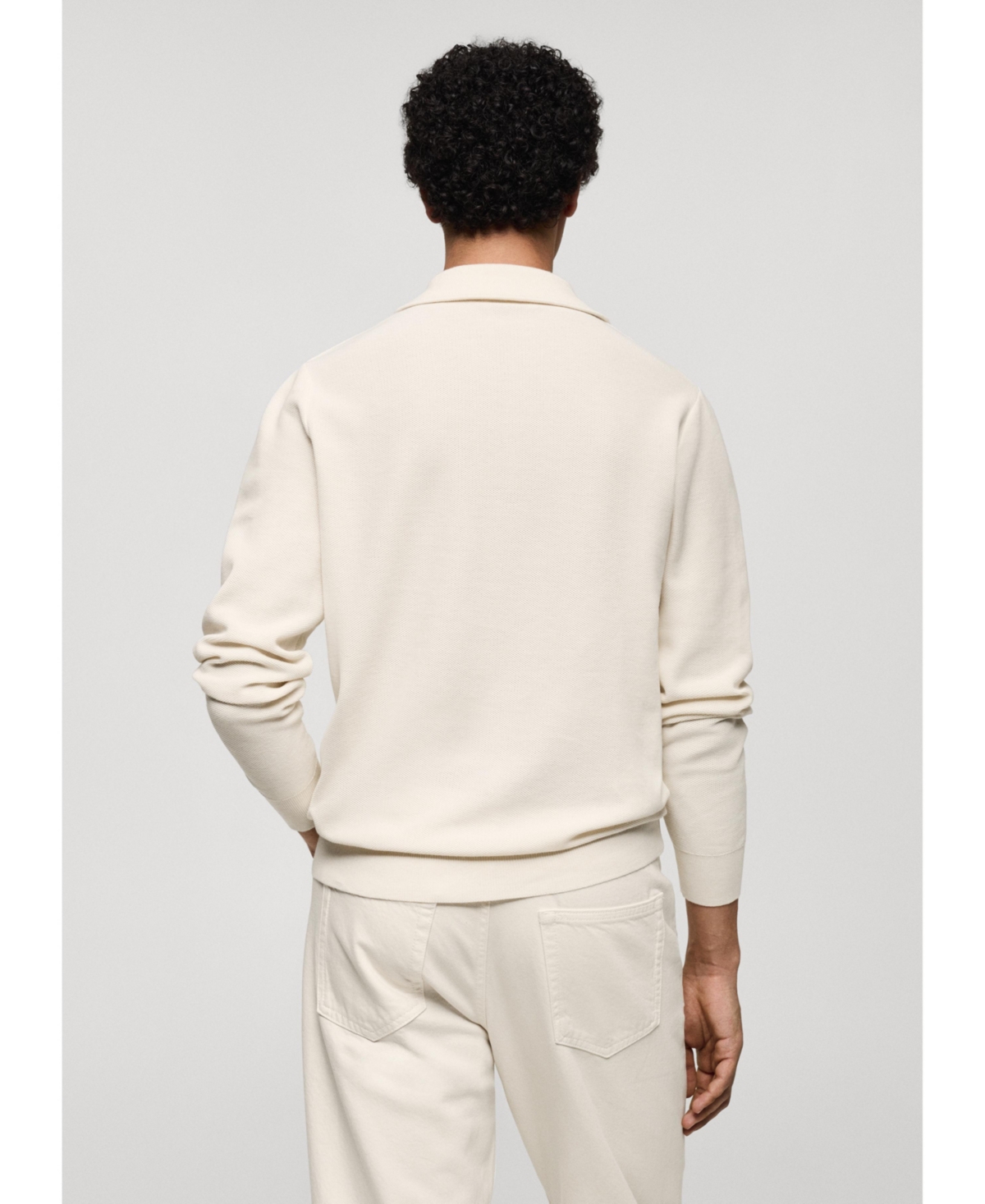 Mango Men's Zipper Neck Knitted Polo Shirt In Sand