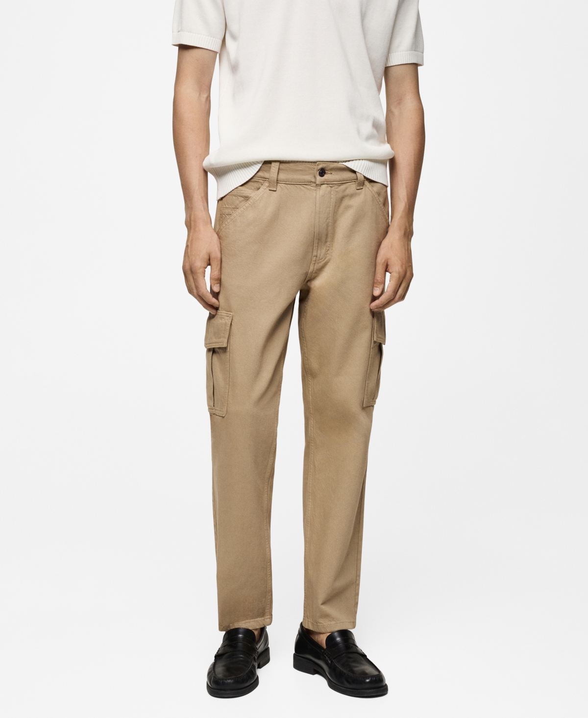 Mango Regular Fit Cargo Jeans In Khaki