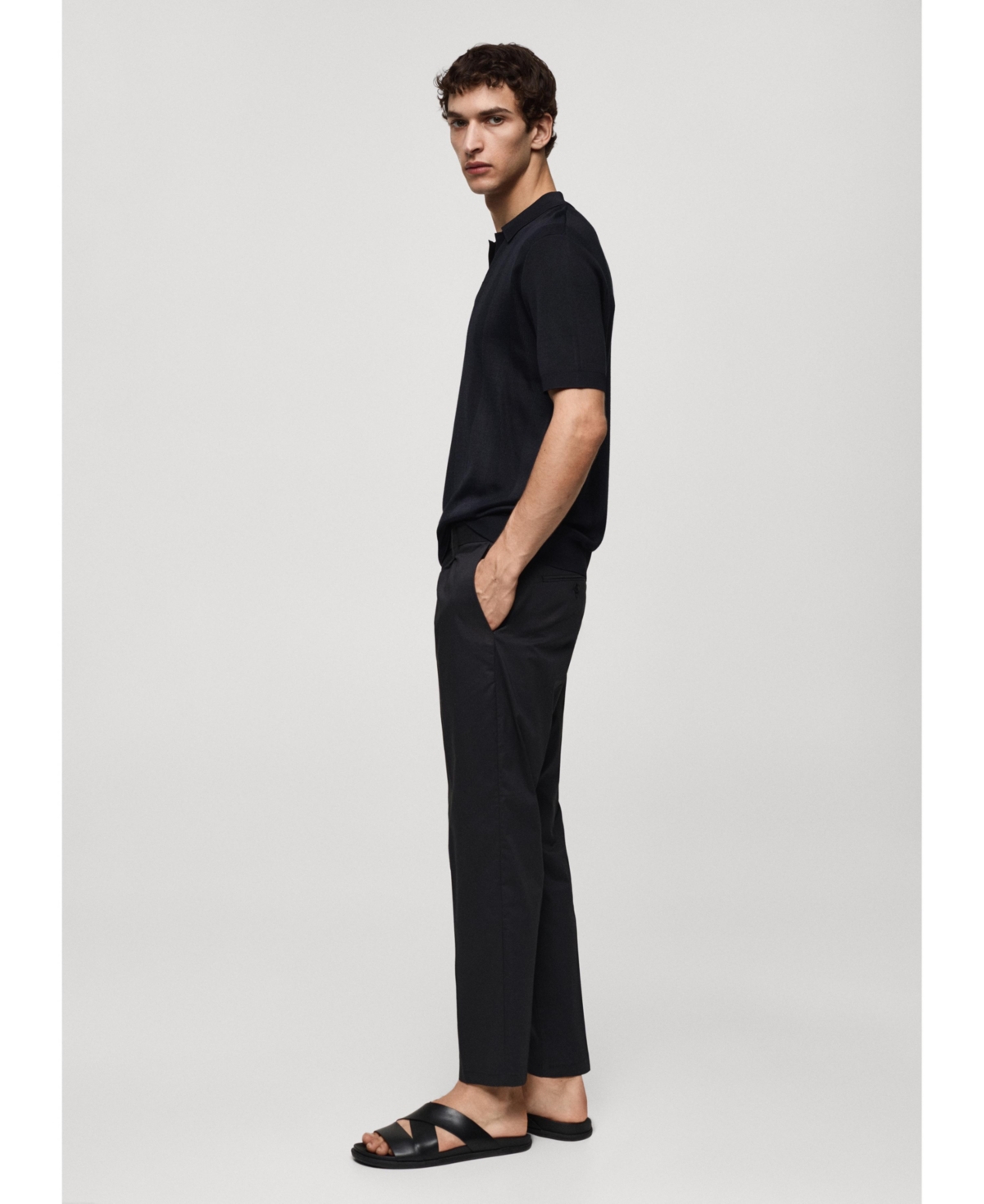 Mango Men's Ribbed Knit Polo Shirt